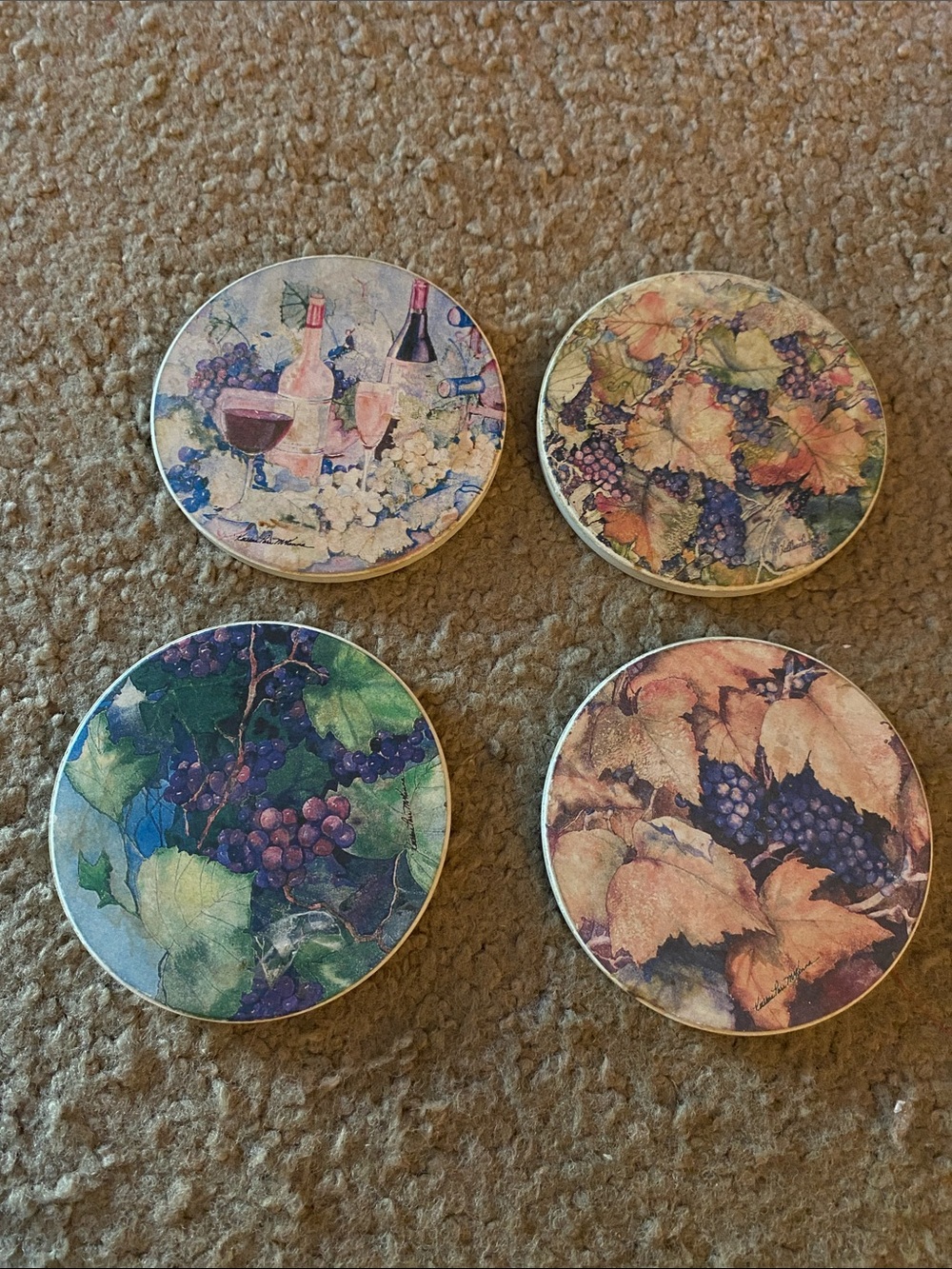 Grapevine Round Coaster Set - Multicolor Decorative Drink Coasters (Set of 4)